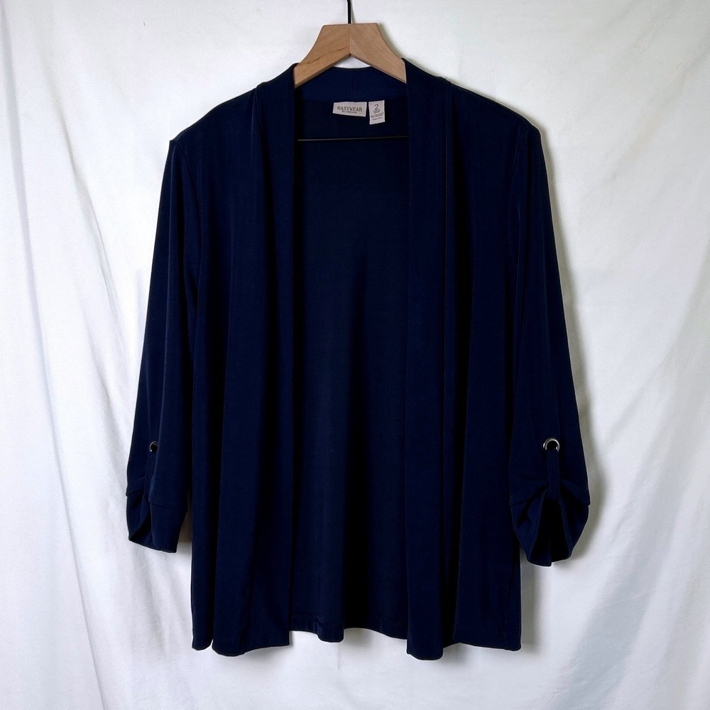 Easywear by Chico's Women Open Front Cardigan Navy Blue Size L Office Travel